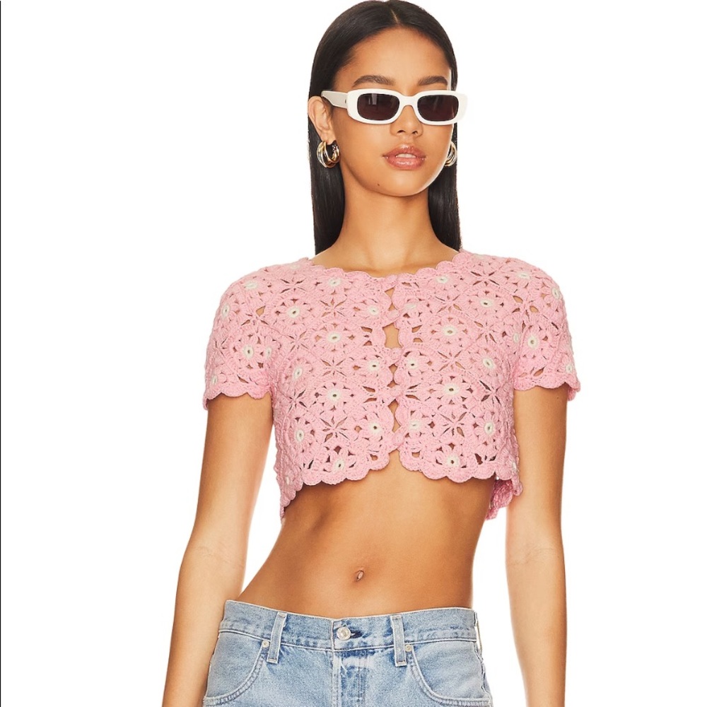 Delilah Wildflower Crochet Cardi in Light Pink & Ivory